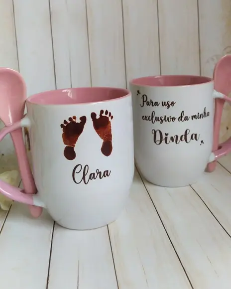 Caneca com Colher Convite Padrinhos de Batismo