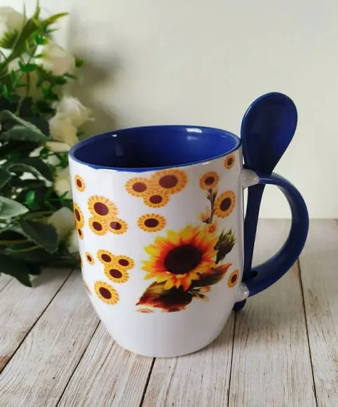 Caneca com colher personalizada Girassol