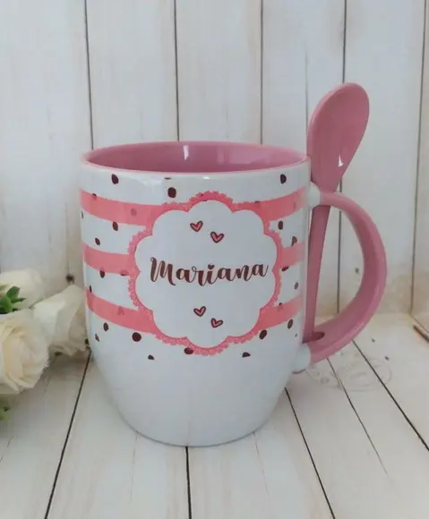 Caneca Com Colher Personalizada Com Nome