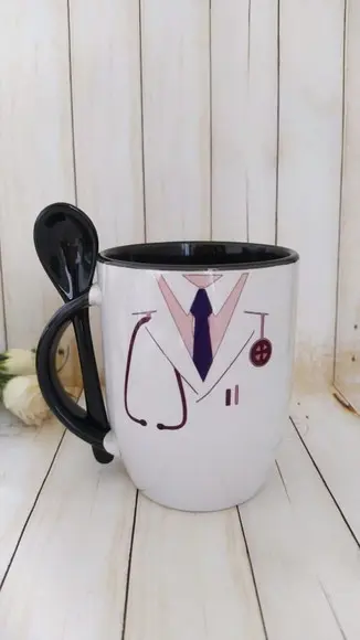 Caneca com Colher Personalizada Médico Medicina