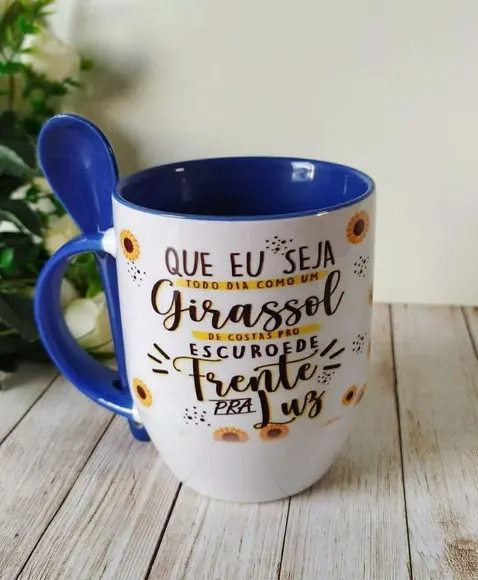 Caneca com colher personalizada Girassol