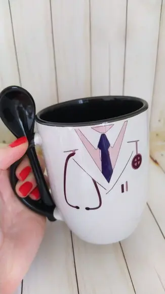 Caneca com Colher Personalizada Médico Medicina