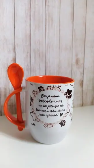 Caneca Com Colher Personalizada Pet/dog