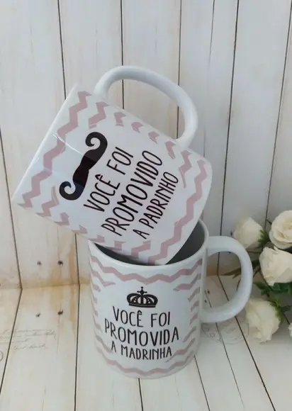 Caneca Convite Padrinhos de Batismo/consagração 2 Unidades