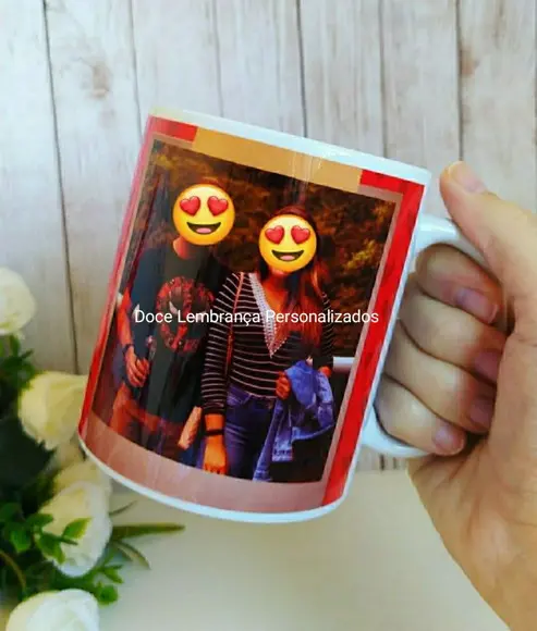 Caneca de porcelana Dia dos Namorados com foto e frase