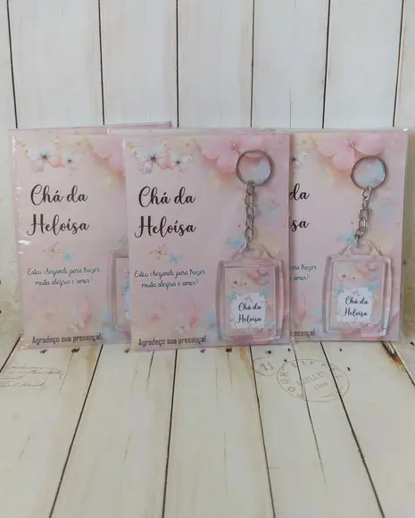 Card com Chaveiro lembrancinha Jardim Borboletas chá de bebê, r