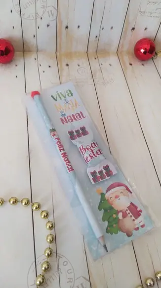 Card com Lápis Balinha Personalizada Natal Brinde Fim de Ano