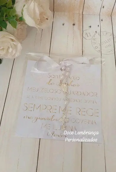 Card com Mini Terço Lembrancinha Batizado Eucaristia Crisma