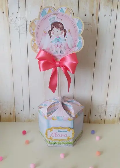 Centro de Mesa Circo Rosa Personalizado aniversário infantil