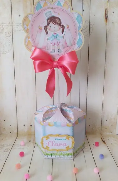Centro de Mesa Circo Rosa Personalizado aniversário infantil