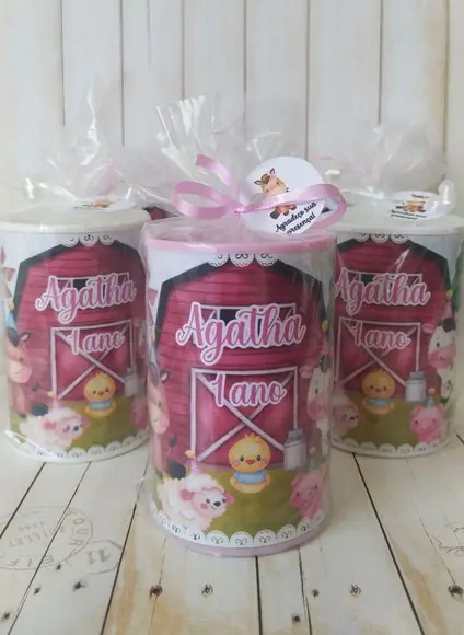 Cofrinho Fazendinha Rosa Personalizado Embalado