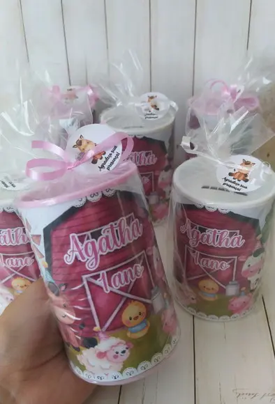 Cofrinho Fazendinha Rosa Personalizado Embalado