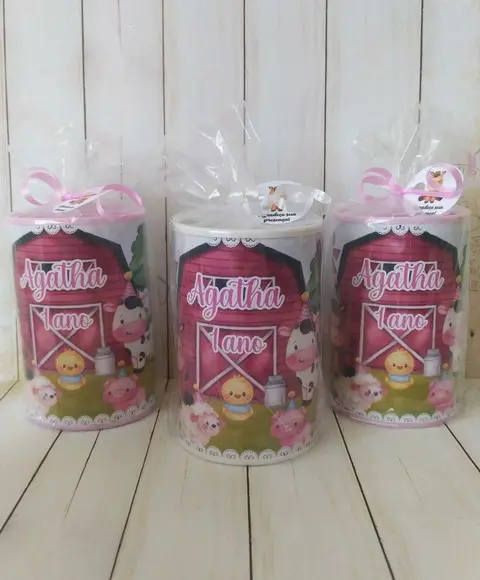 Cofrinho Fazendinha Rosa Personalizado Embalado