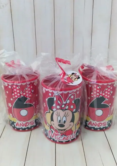 Cofrinho Minnie Vermelha Personalizado Embalado