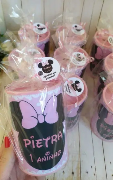Cofrinho Minnie Rosa Personalizado Embalados