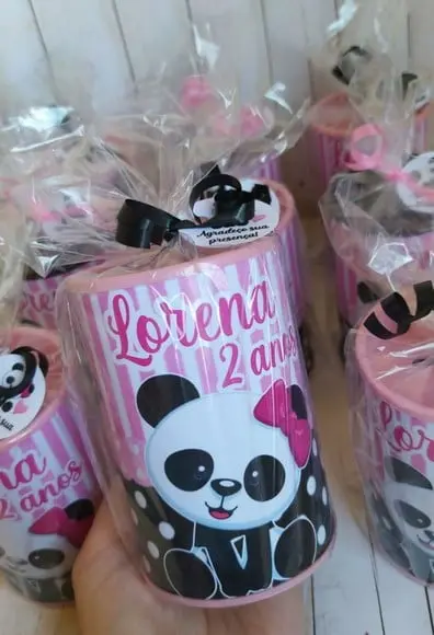 Cofrinho Panda Rosa Personalizado Embalados