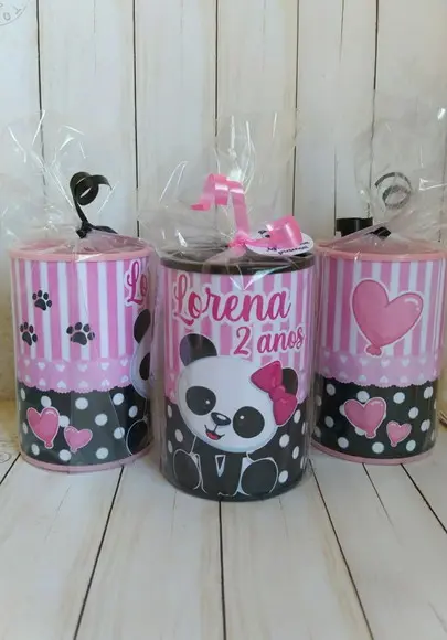 Cofrinho Panda Rosa Personalizado Embalados
