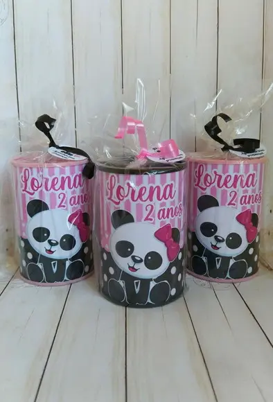 Cofrinho Panda Rosa Personalizado Embalados