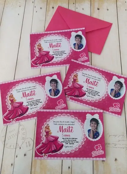 Convite Aniversário Barbie Com Foto