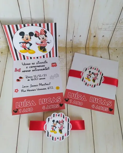 Convite aniversário Mickey e Minnie