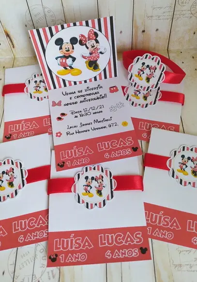 Convite aniversário Mickey e Minnie