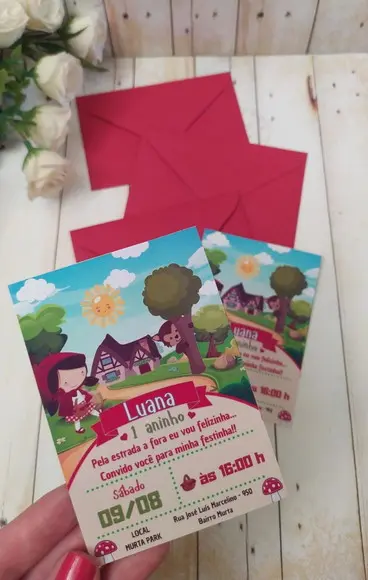 Convite de Aniversário Chapeuzinho Vermelho com Envelope