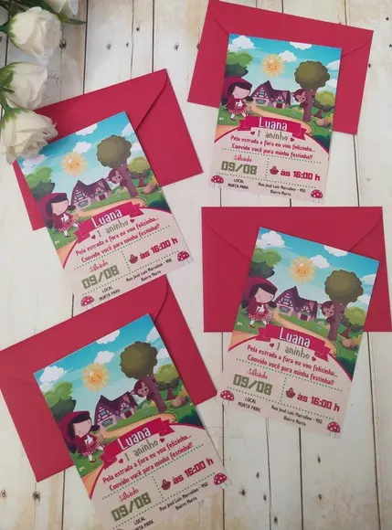 Convite de Aniversário Chapeuzinho Vermelho com Envelope