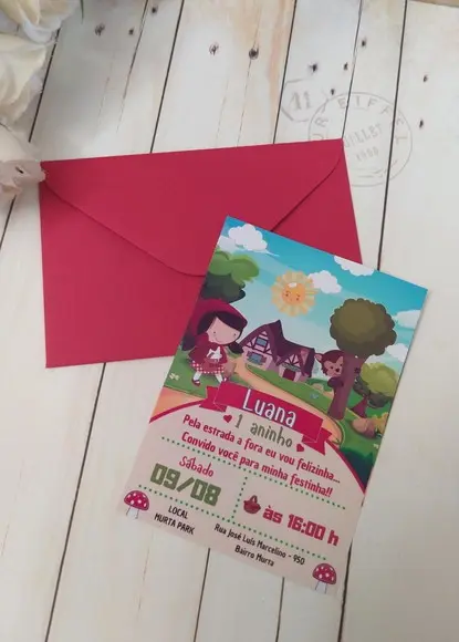 Convite de Aniversário Chapeuzinho Vermelho com Envelope