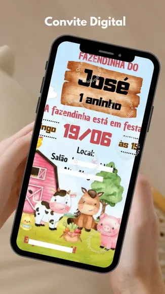 Convite Digital Personalizado Fazendinha Aquarela