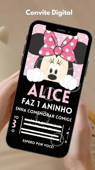 Convite Digital Personalizado Minnie Rosa
