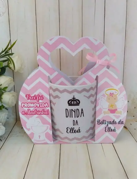 Convite Padrinhos Batismo Caneca com Suporte Personalizado