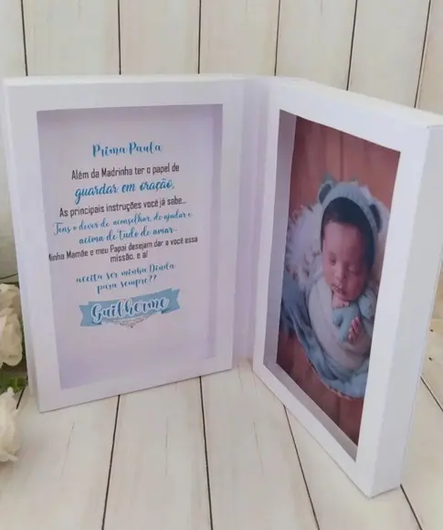Convite Porta Retrato Padrinhos de Batismo com Foto