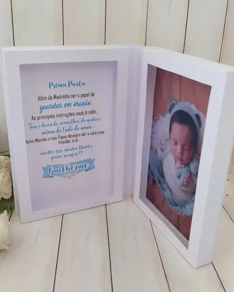 Convite Porta Retrato Padrinhos de Batismo Menino