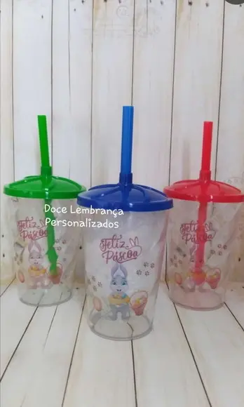 Copo com Canudo Coelhinho da Páscoa Lembrancinha