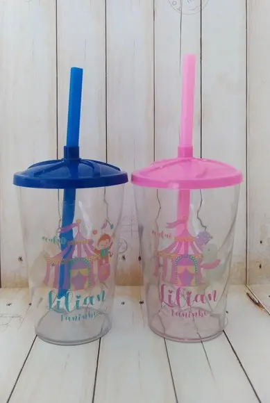 Copo Twister com Canudo Circo Rosa