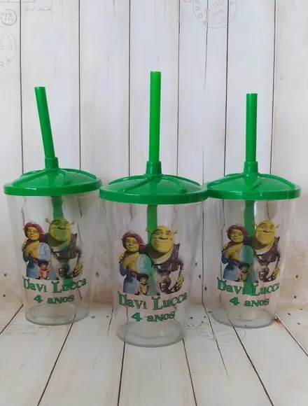 Copo Twister com Canudo Shrek e Fiona