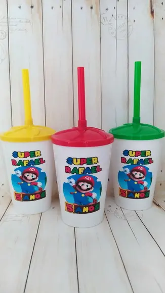 Copo Twister com Canudo Super Mario