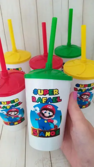 Copo Twister com Canudo Super Mario