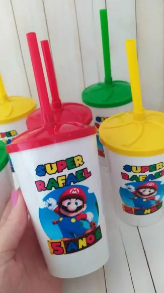 Copo Twister com Canudo Super Mario