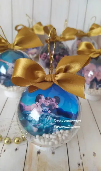 Esfera Bolinha de Natal com Foto Família Lembrancinha