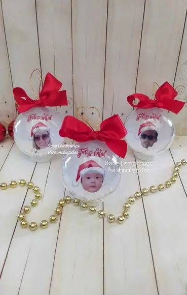 Esfera Bolinha de Natal com Rostinho e Chapéu Gorro Natal