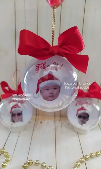 Esfera Bolinha de Natal com Rostinho e Chapéu Gorro Natal