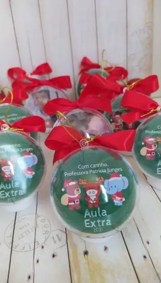 Esferas Natal Escolar com Foto e Mensagem Brinde Fim de Ano
