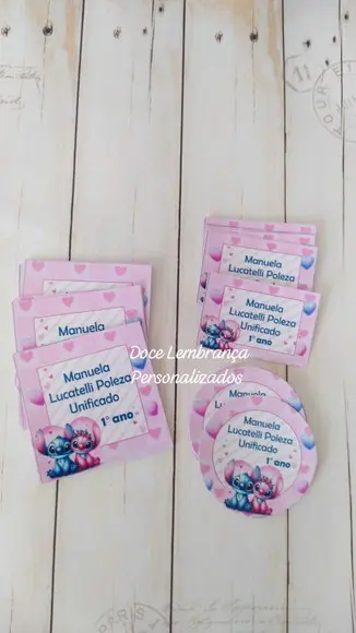 Etiqueta Escolar Stitch e Angel 100 Unidades