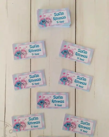 Etiqueta Escolar Stitch e Angel 100 Unidades