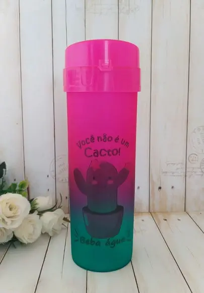 Garrafa Acqua Bio degradê personalizada Cacto