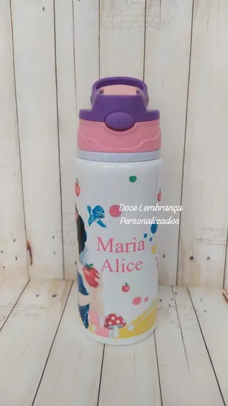 Garrafa Kids Escolar Branca de Neve Personalizada