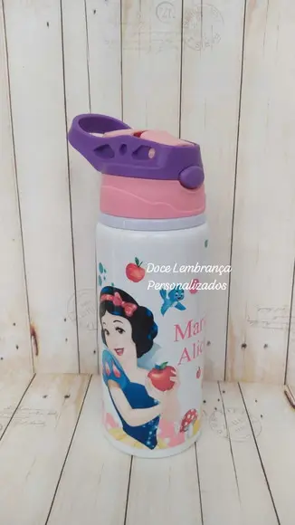 Garrafa Kids Escolar Branca de Neve Personalizada