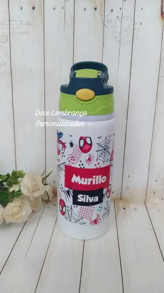 Garrafa Kids Escolar Homem Aranha Personalizada com Nome
