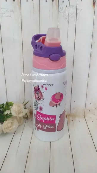 Garrafa Kids Escolar Capivara Personalizada com Nome